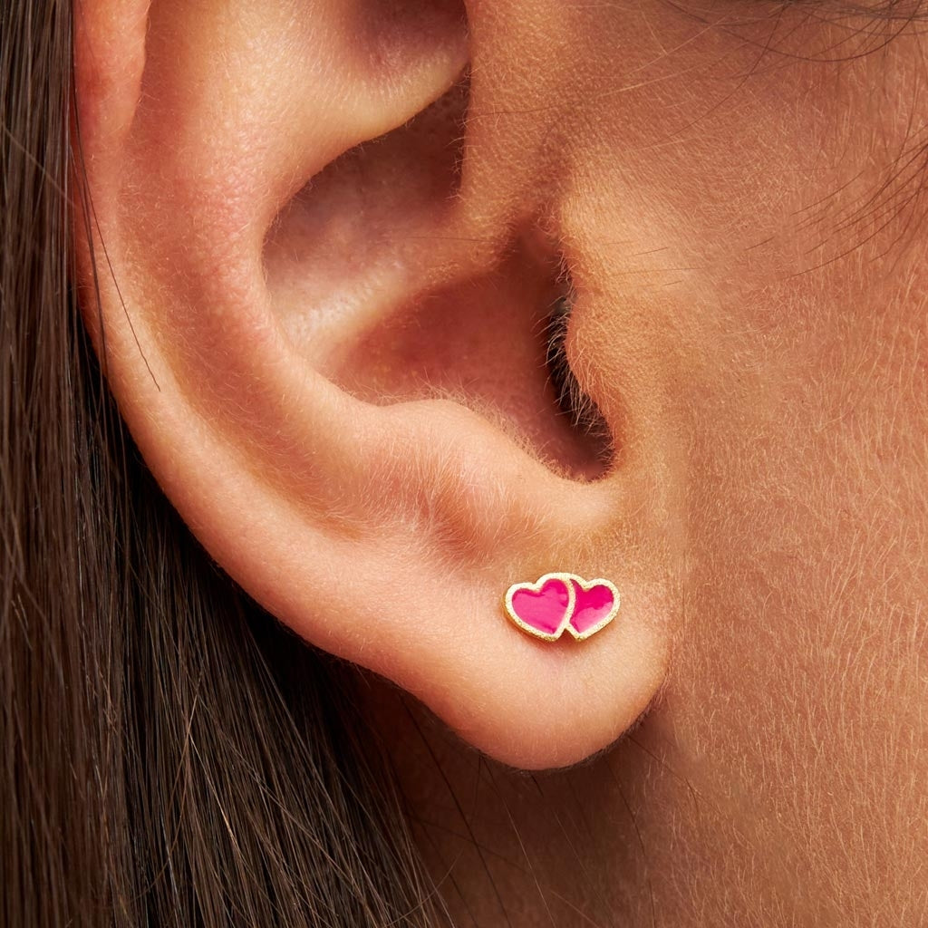 LULU Copenhagen 2Hearts earring 1 pcs gold plated Ear stud, 1 pcs Plum