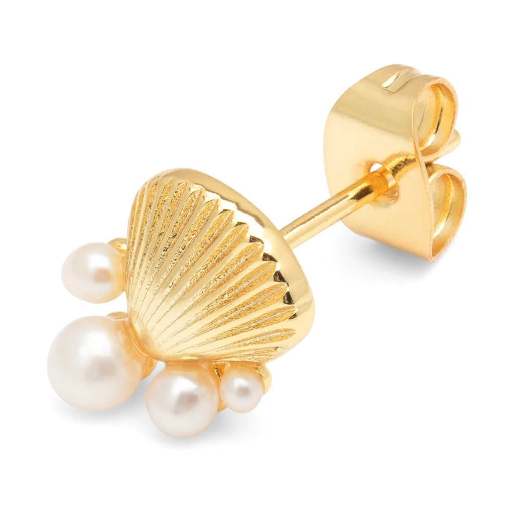 LULU Copenhagen Bouquet Shell & Pearls earring 1 pcs Ear stud, 1 pcs Gold plated