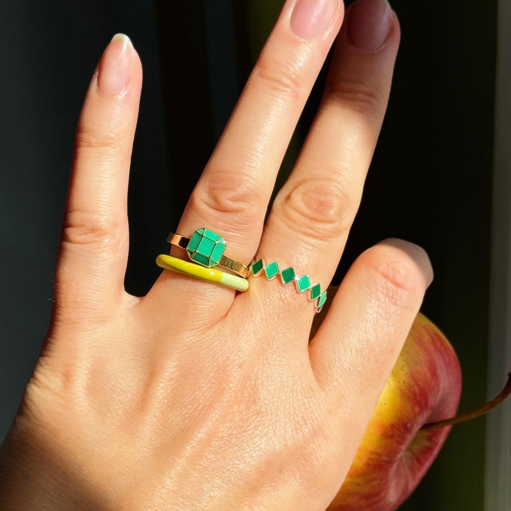 LULU Copenhagen Diamond Ring Large gold plated Rings Light Green