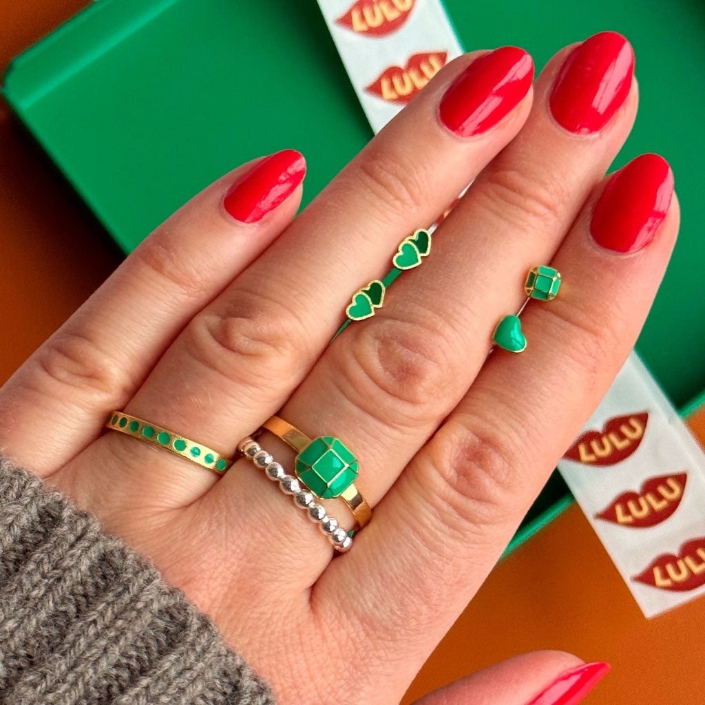 LULU Copenhagen Diamond Ring Large gold plated Rings Light Green