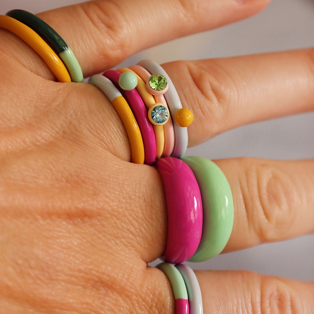 LULU Copenhagen Double Color Ring Rings Electric Fuchsia Pink/Mint