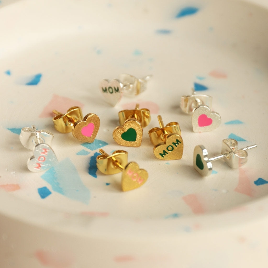 LULU Copenhagen Heart Mom earring 1 pcs gold plated Ear stud, 1 pcs Pink