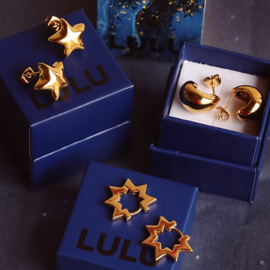 LULU Copenhagen Star Hoops pair Hoops Gold plated
