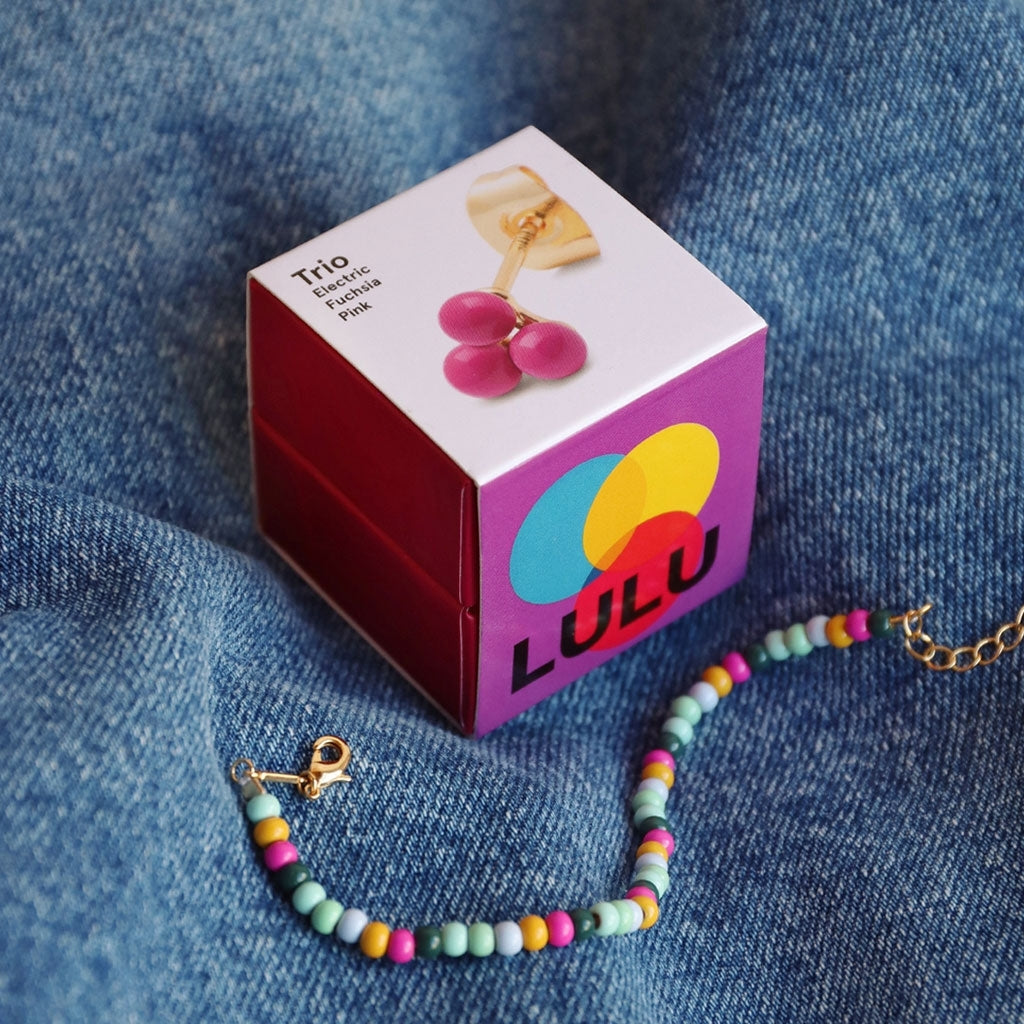 LULU Copenhagen Trio earring 1 pcs - enamel Ear stud, 1 pcs Electric Fuchsia Pink